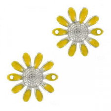 Metal connector Daisy flower 20mm Silver-yellow